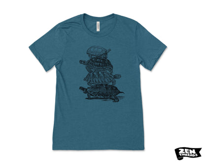 Turtle Stack T-Shirt: Unisex Bella Canvas Tee, Custom Color Print - Turtles all the way down
