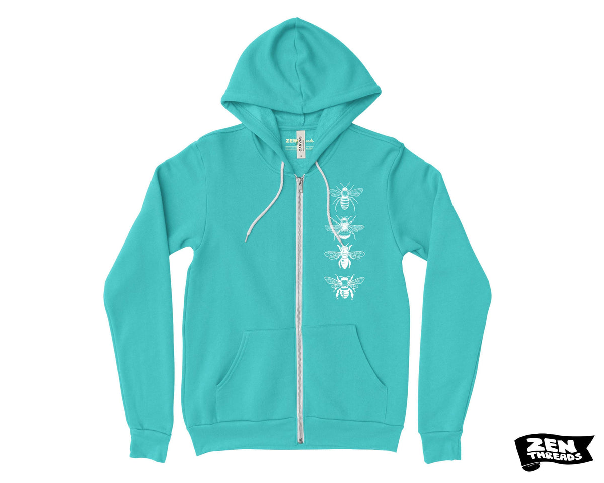 BEES Full Zip Unisex Fleece Hoodie - Eco Printed - Bella Canvas 3739 - Honey Gift