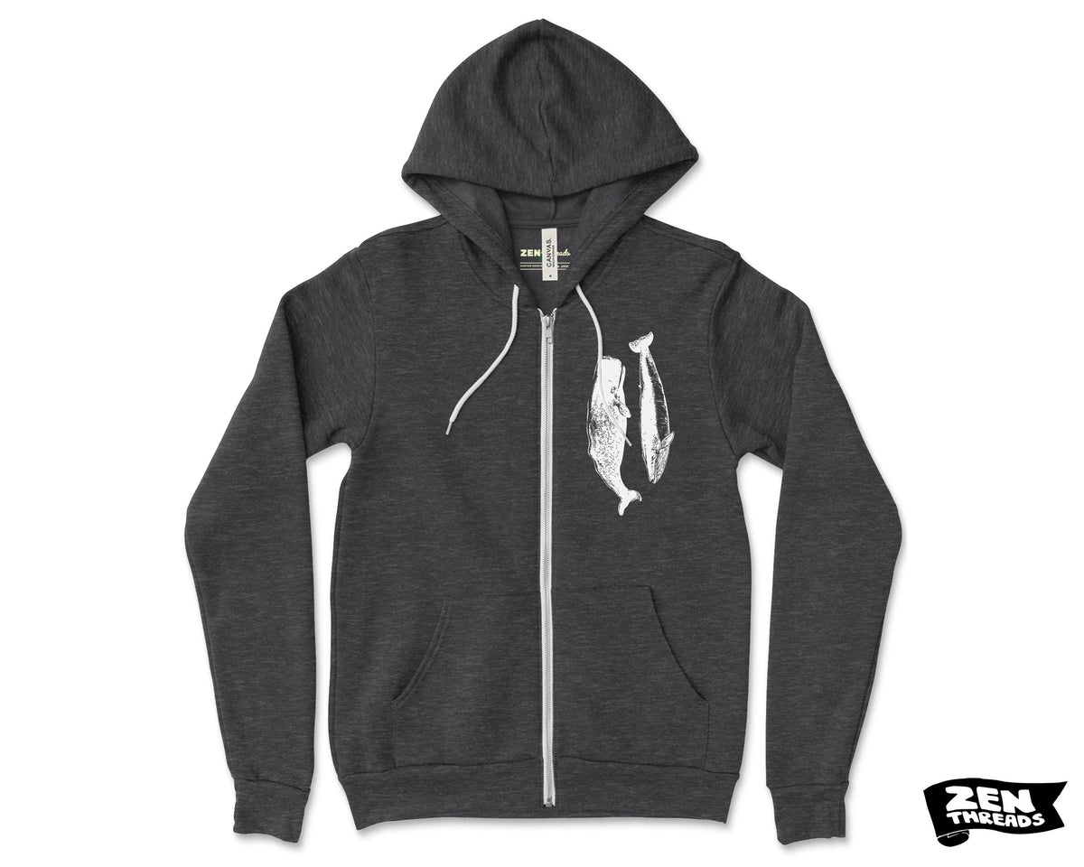WHALES Classic Unisex Fleece Hoody Printed Zen Threads + Bella Canvas mens women's zipper hoodie hooded whale watching orca humpback beluga