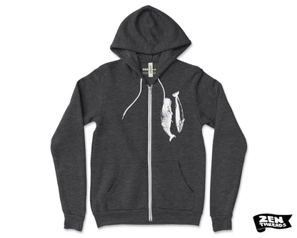 WHALES Classic Unisex Fleece Hoody Printed Zen Threads + Bella Canvas mens women's zipper hoodie hooded whale watching orca humpback beluga