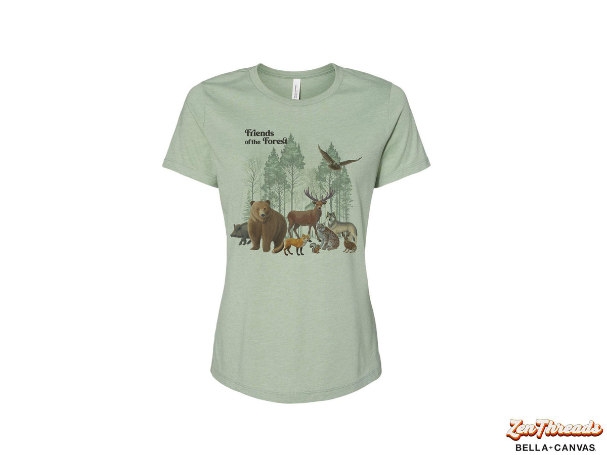 Womens Forest Friends Boyfriend Tee Landscape relaxed jersey T-shirt Zen Threads Bella Canvas custom hiking camping nature mountains gift