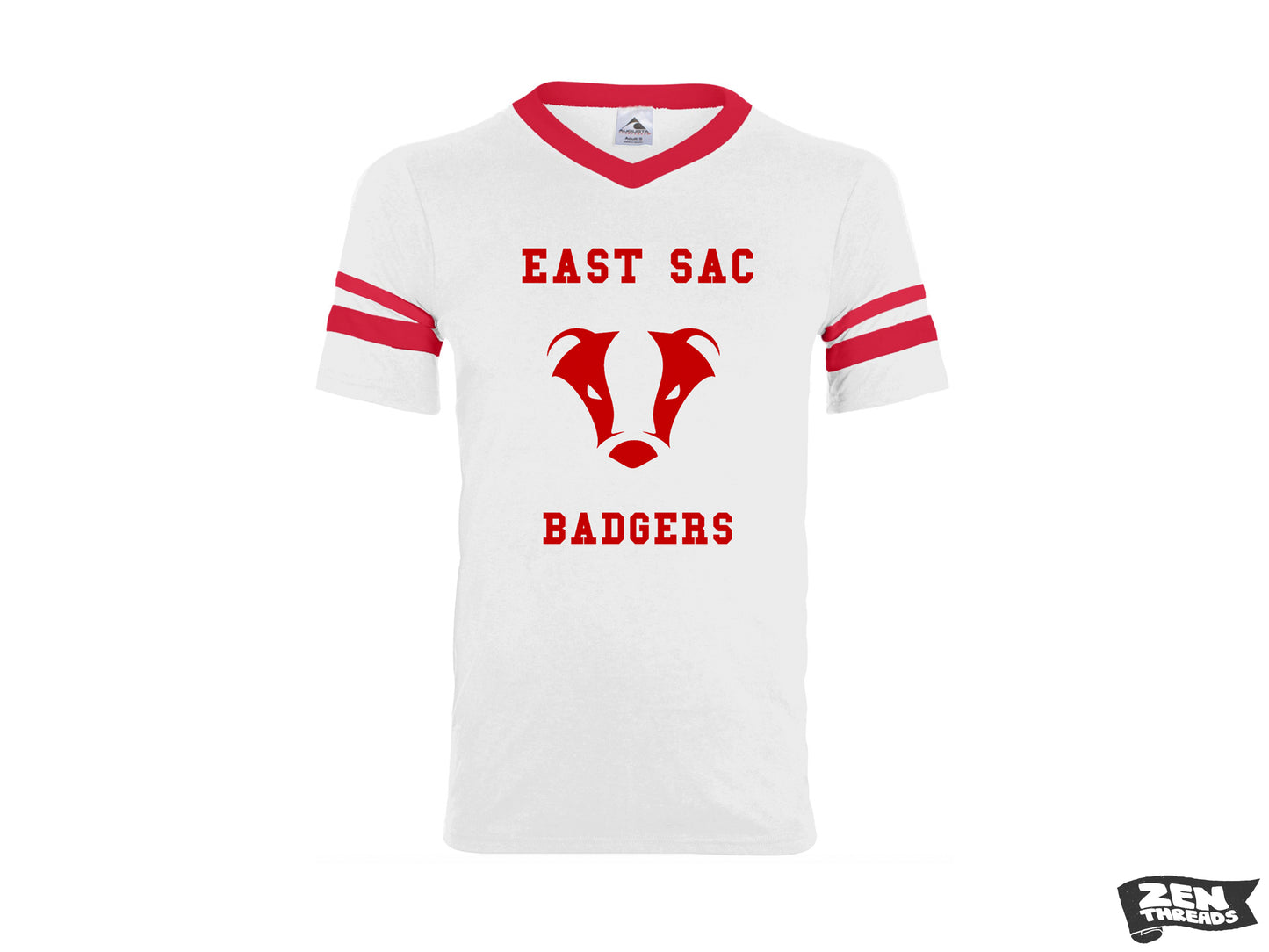 Pre-Order East Sac Badgers V-Neck Jersey with Striped Sleeves