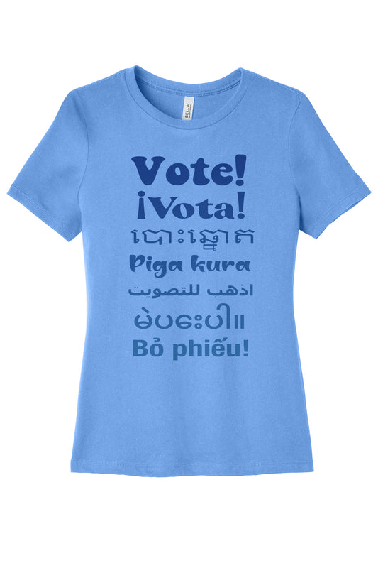 VOTE! !Vota Womens Tee boyfriend fit relaxed T shirt Zen Threads Bella Canvas election voter register voting day volunteer campaign