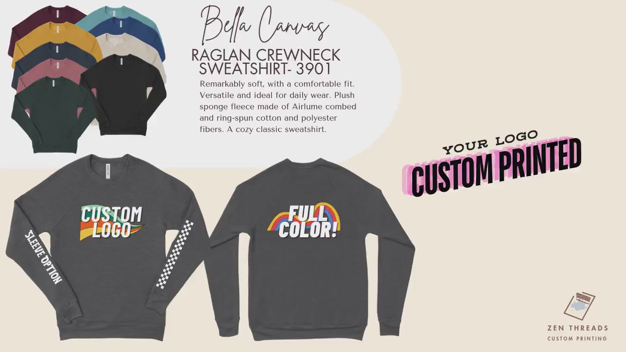 Custom Bella Canvas Sweatshirt Raglan Crewneck 3901 : Personalized Photo Art