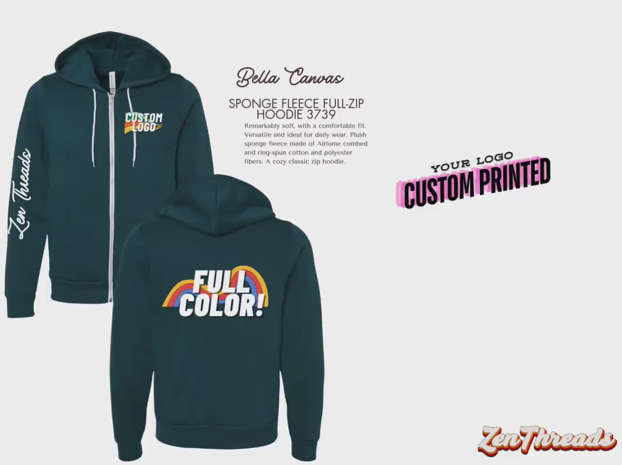 Custom Bella Canvas 3739 Zip Unisex Hoodie: Personalized Photo Art