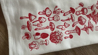 Large Flour Sack Towel Red Mushrooms Fungi Bar Kitchen Gift Organic Natural Cotton tea towel gift