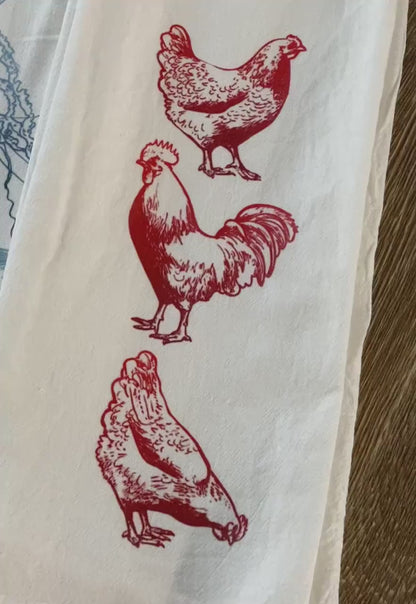 Large Flour Sack Towel Rooster birds Bar Kitchen Gift Organic Natural Cotton tea towel gift