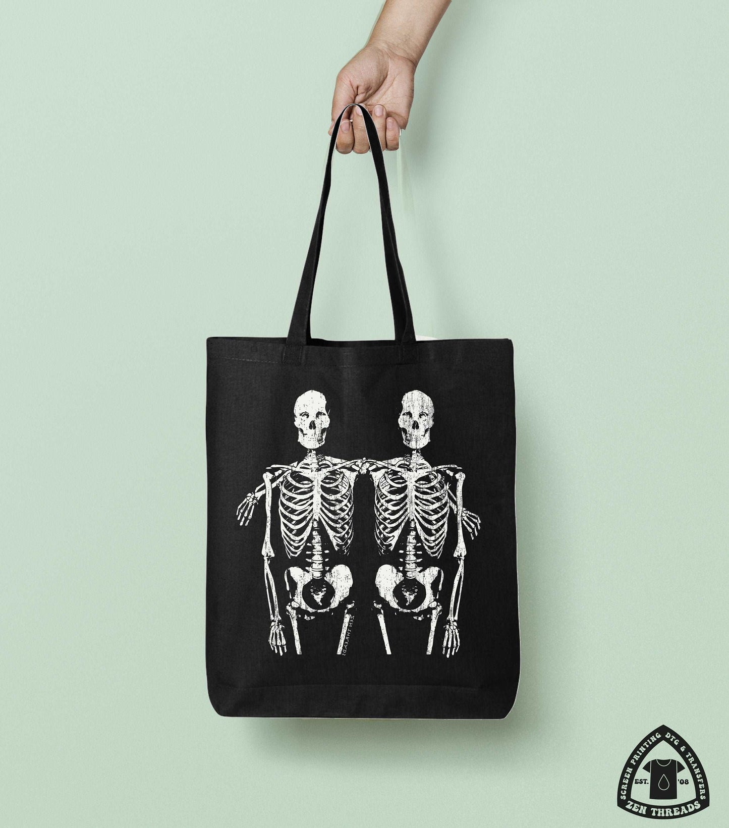 SKELETON Friends Eco-Friendly Market Tote Bag - Hand Screen printed (Ships FREE!)