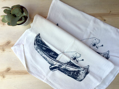 MANATEE Canoe Flour Sack Kitchen Towels Flour Sack Bar Towels Natural Cotton tea towel gift