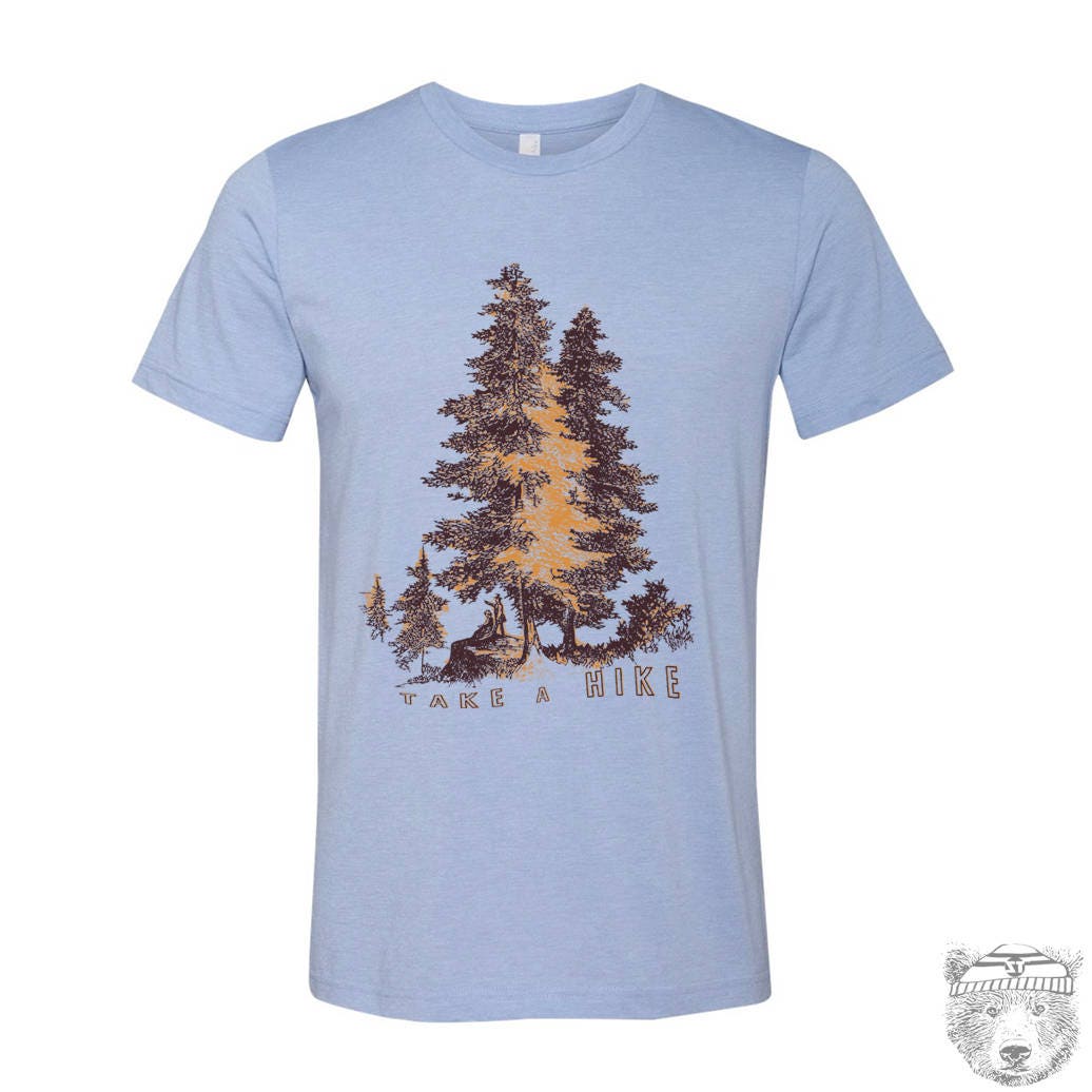 TAKE A HIKE adventure Unisex mens women's T-Shirt custom color printed tee hiking camping travel national park forest landscape illustration