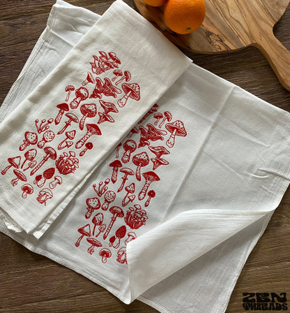 Red Mushrooms Large Flour Sack Towel Fungi Bar Kitchen Gift Organic Natural Cotton tea towel gift