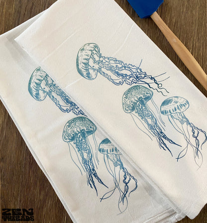 Jellyfish Large Flour Sack Towel Bar Kitchen Gift Organic Natural Cotton tea towel gift