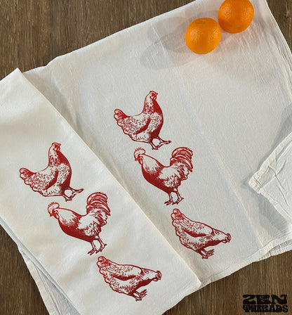 Roosters Large Flour Sack Towel birds Bar Kitchen Gift Organic Natural Cotton tea towel gift