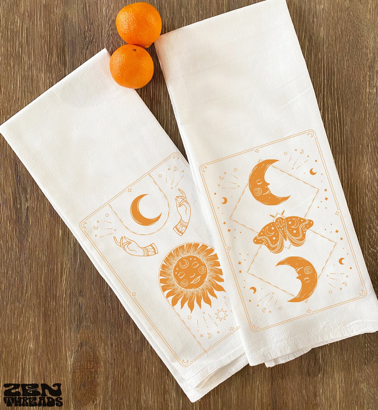 Tarot Card Set of 2 - Large Flour Sack Towels Bar Kitchen Gift Organic Natural Cotton tea towel gift