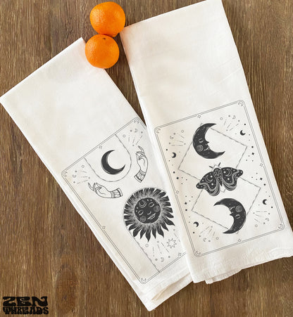 Tarot Card Set of 2 - Large Flour Sack Towels Bar Kitchen Gift Organic Natural Cotton tea towel gift