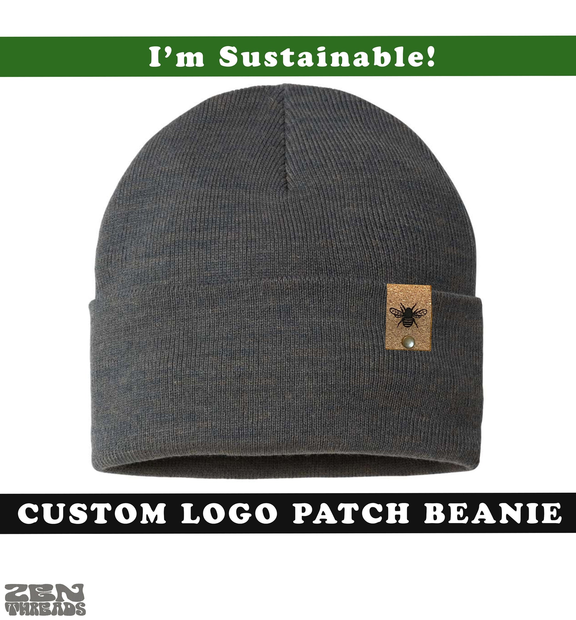 Sustainable CUSTOM PATCH Beanie Logo Initials - vegan Leather laser engraved customized personalized winter hat business rivet tag hat