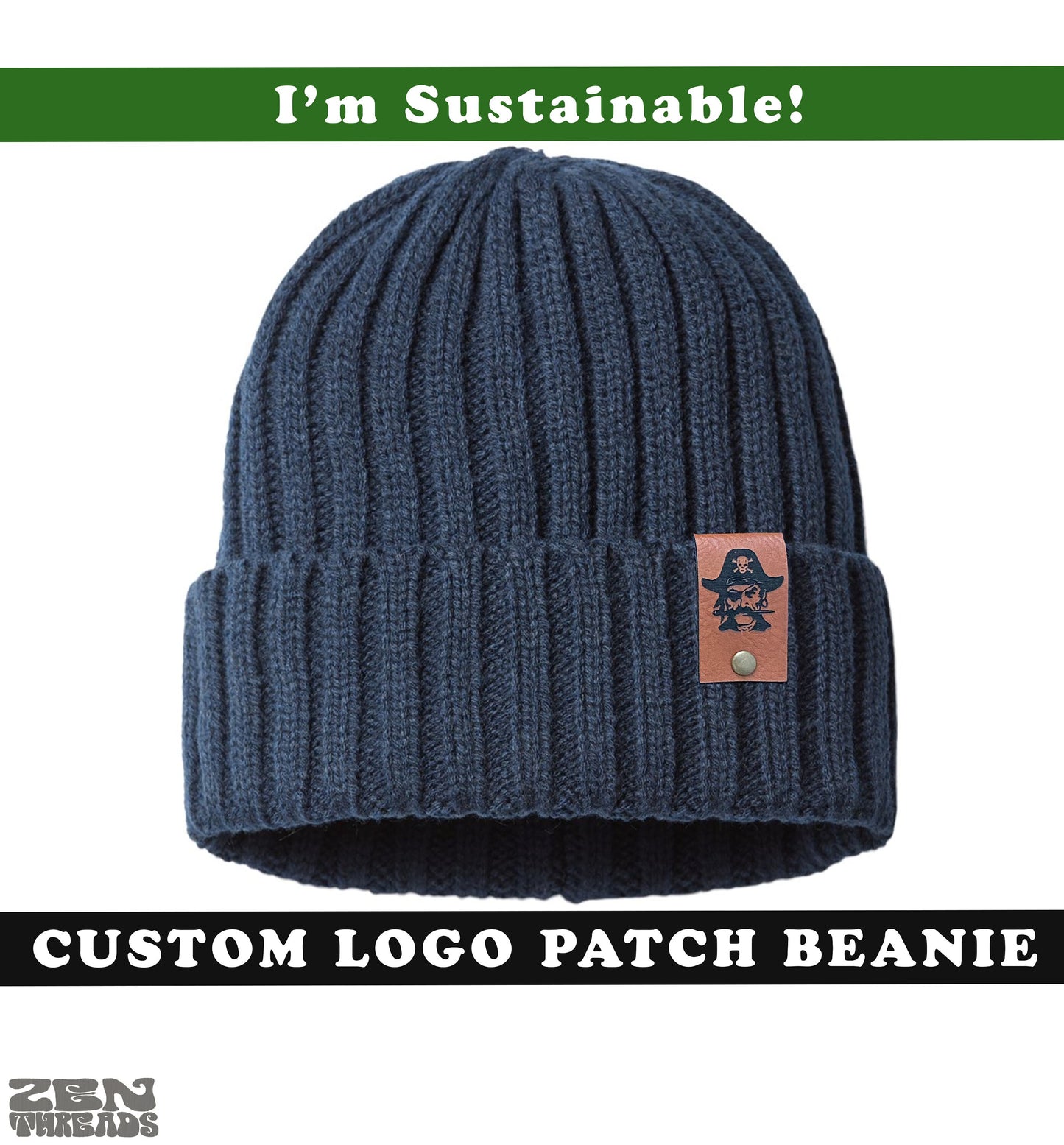 Sustainable CUSTOM PATCH Beanie Leather leatherette vegan laser engraved customized initials personalized hat logo business swag tag hat