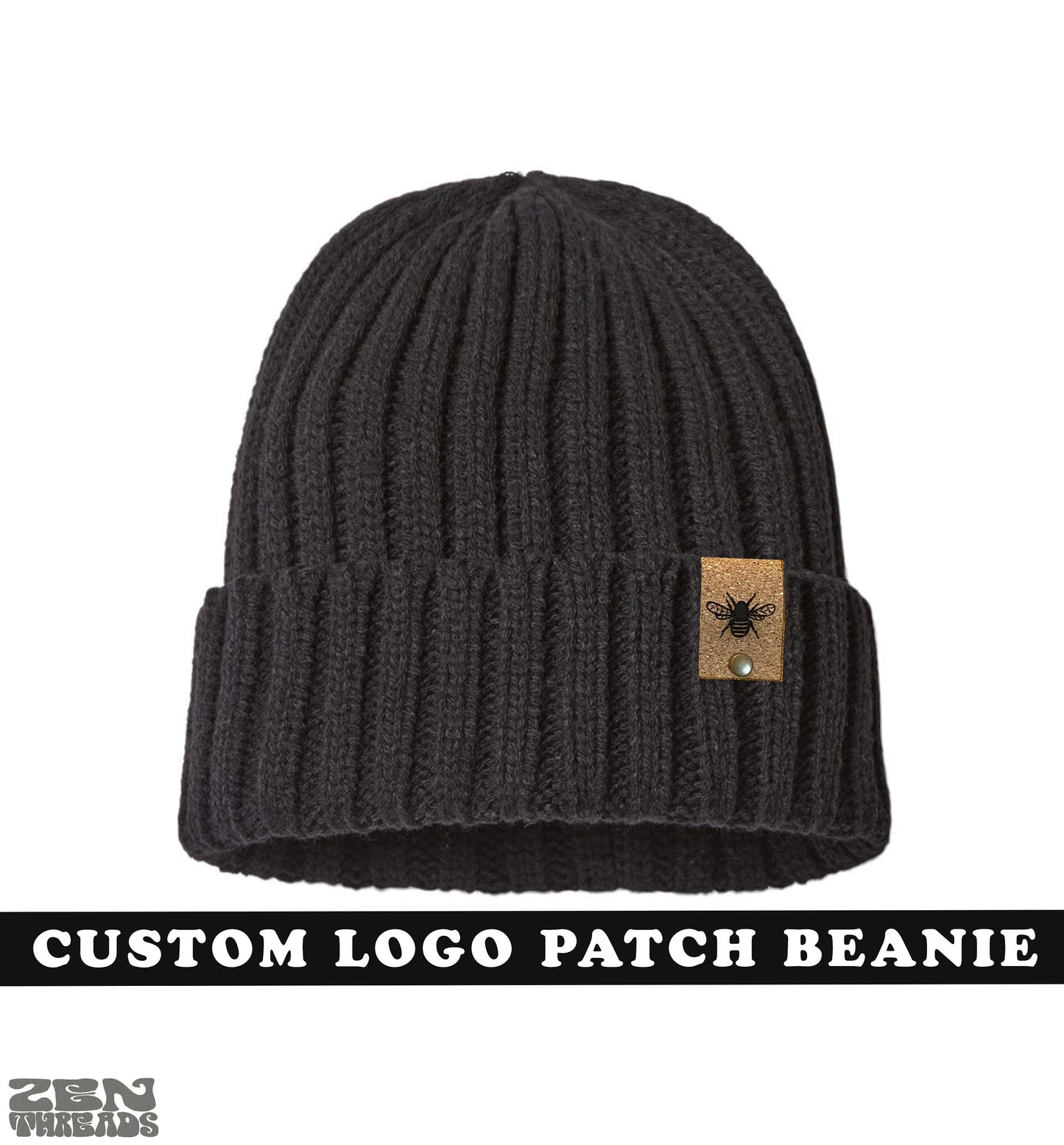 Sustainable CUSTOM PATCH Beanie Leather leatherette vegan laser engraved customized personalized winter hat logo business swag rivet tag hat