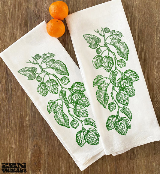 HOPS Vine Large Flour Sack Towel Brew beer lover Bar Kitchen Gift Organic Natural Cotton tea towel gift