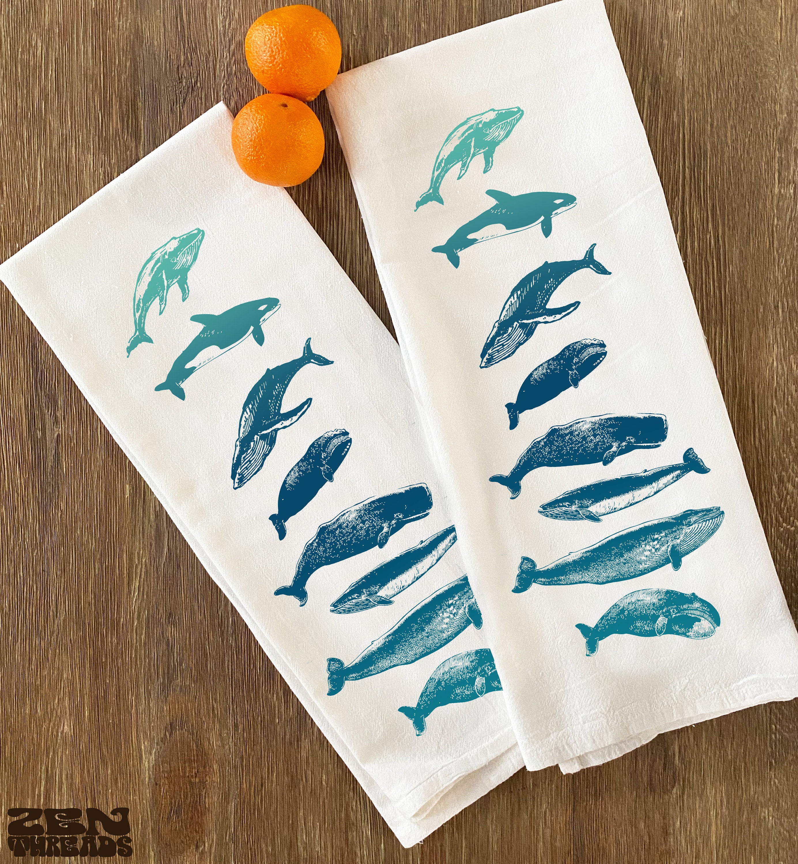 WHALES CollectionFlour Sack Kitchen Towels Flour Sack Bar Towels Natural Cotton tea towel gift