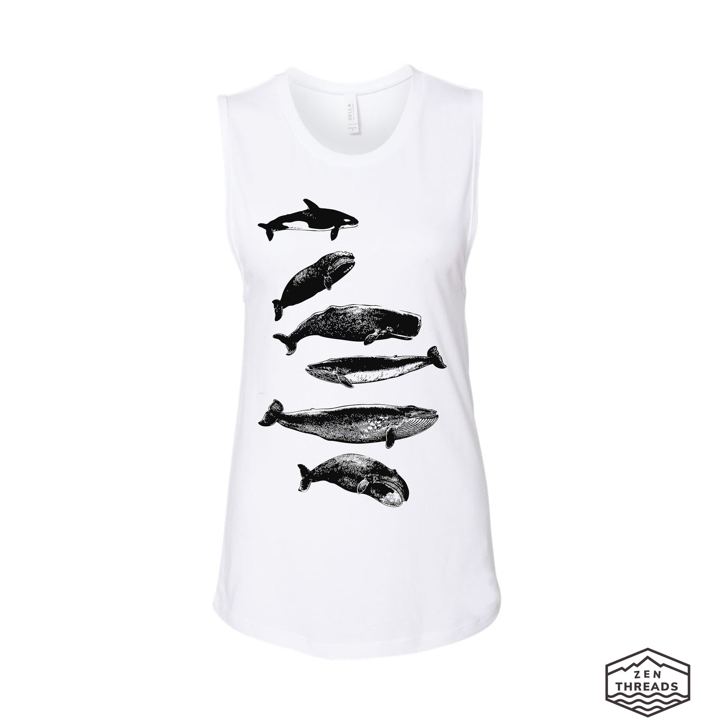 Womens WHALES Muscle Tank workout fitness tee ocean lover big fish waves top t-shirt beach apparel ladies sleeveless top orca whale watching
