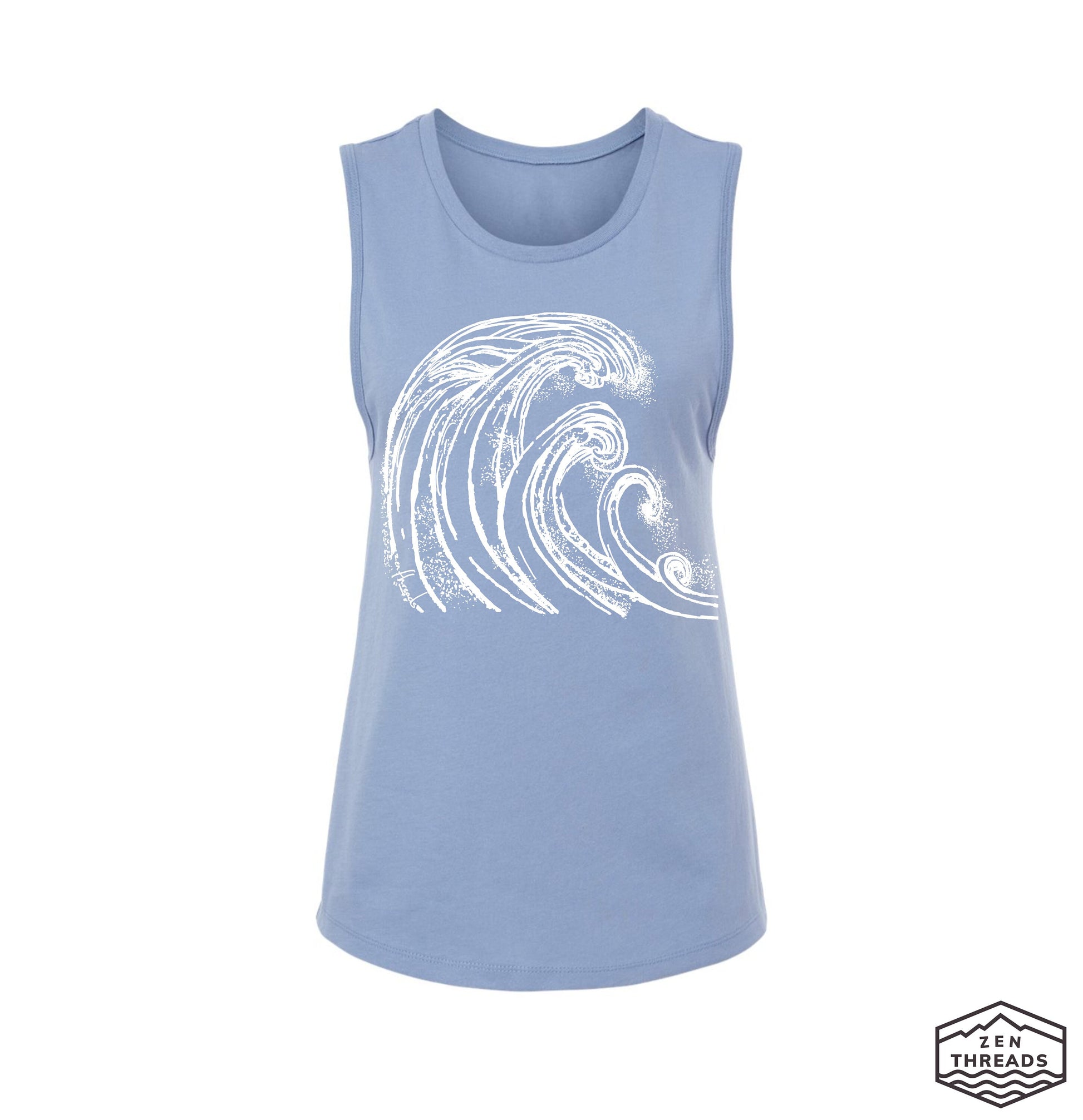 Womens WAVES Muscle Tank workout fitness tee ocean lover surf t-shirt surfer surfing California coast beach apparel wear top graphic coastal