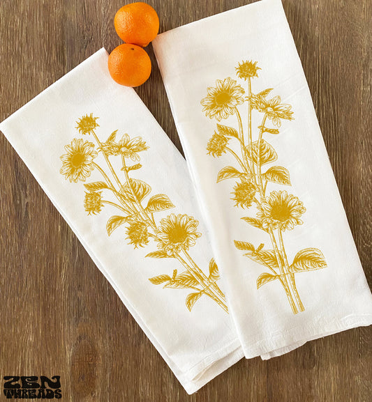 Sunflowers Large Flour Sack Towel Bar Kitchen Gift Organic Natural Cotton tea towel gift