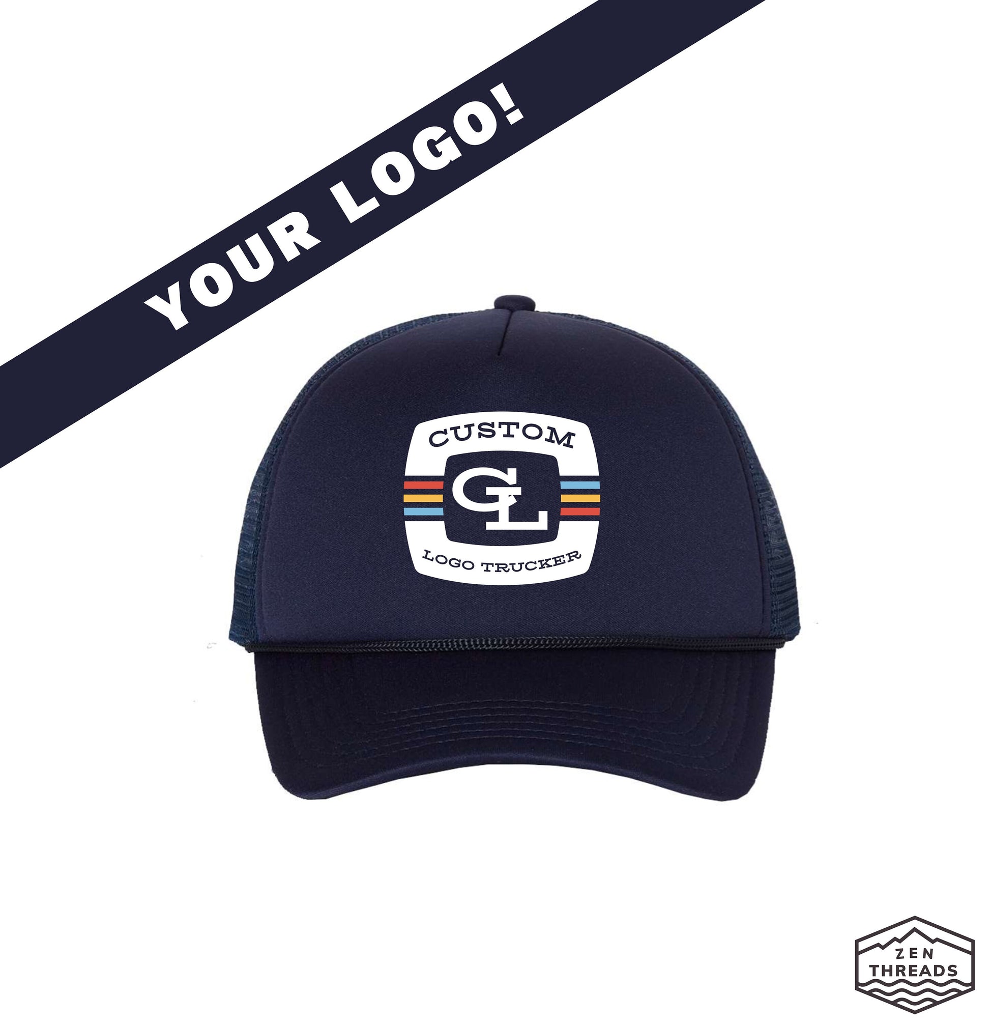 Custom Patch Classic Six Panel Trucker Logo initials Vegan Leather Laser Engraved Customized Personalized Dad Son Hat Business Rivet Tag Hat Navy /
