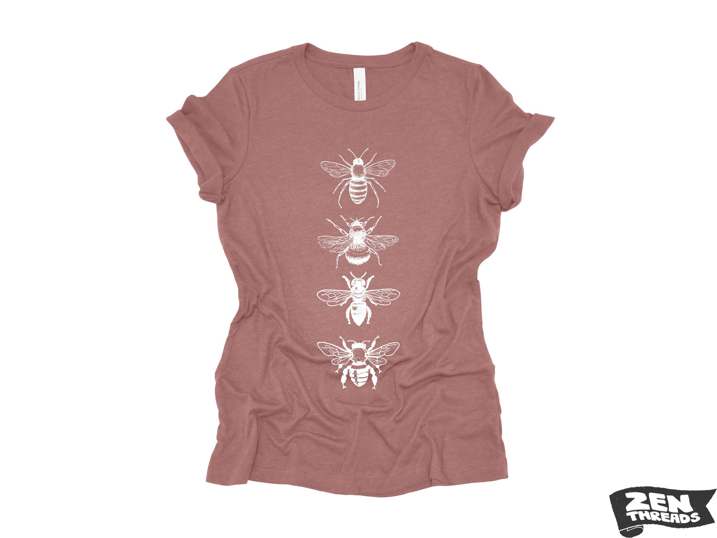 Womens BEES stack boyfriend fir relaxed jersey crew neck T-shirt Zen Threads + Bella Canvas 6400 beekeeper apiarist honey