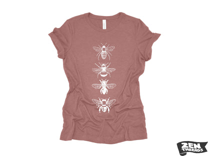 Womens BEES stack boyfriend fir relaxed jersey crew neck T-shirt Zen Threads + Bella Canvas 6400 beekeeper apiarist honey