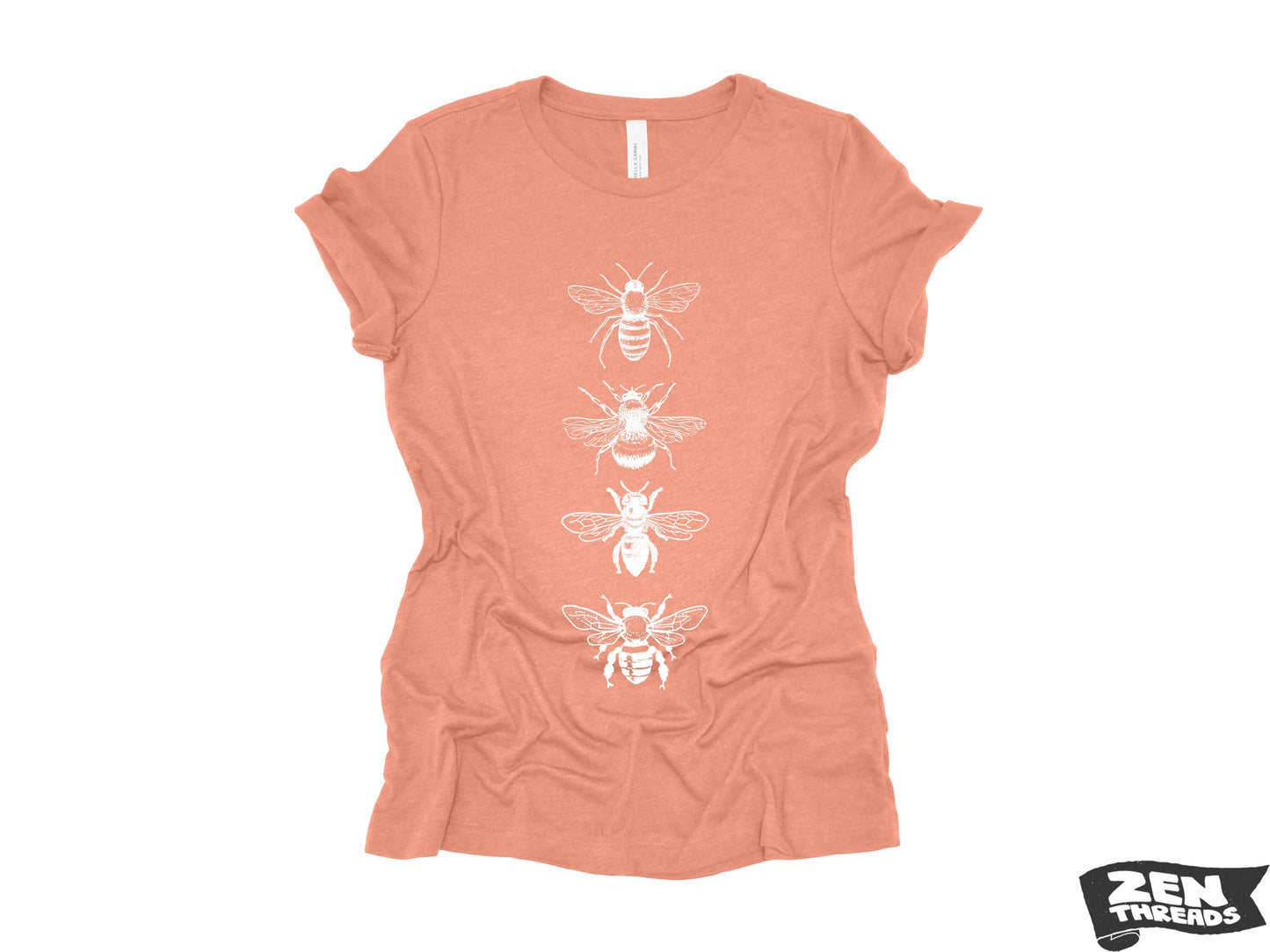 Womens BEES stack boyfriend fir relaxed jersey crew neck T-shirt Zen Threads + Bella Canvas 6400 beekeeper apiarist honey