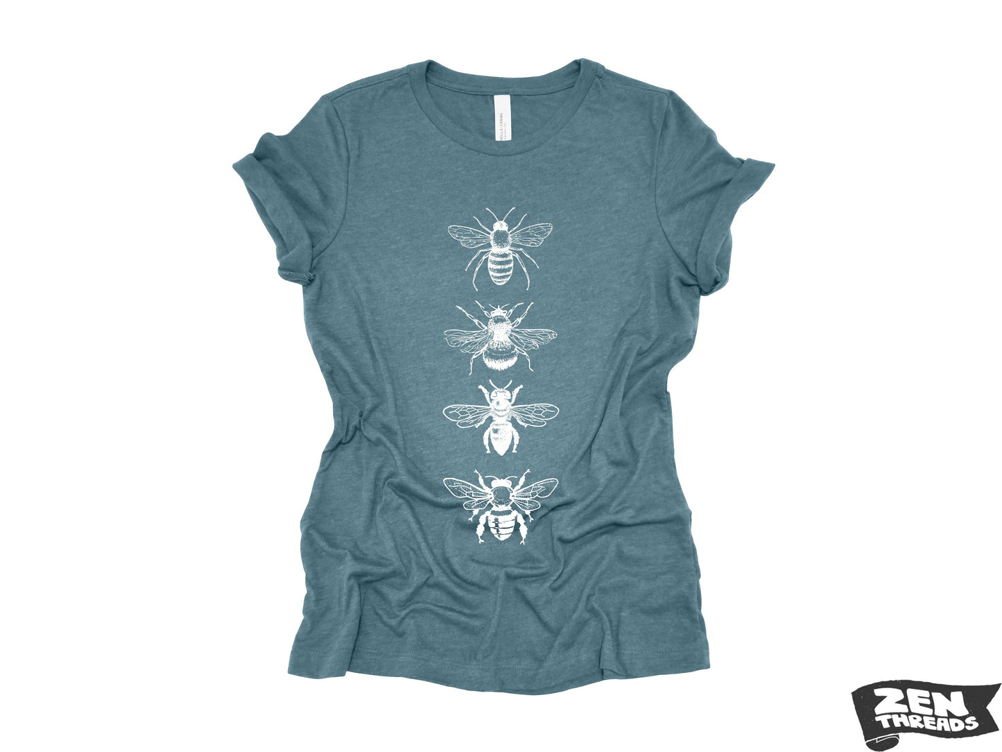 Womens BEES stack boyfriend fir relaxed jersey crew neck T-shirt Zen Threads + Bella Canvas 6400 beekeeper apiarist honey