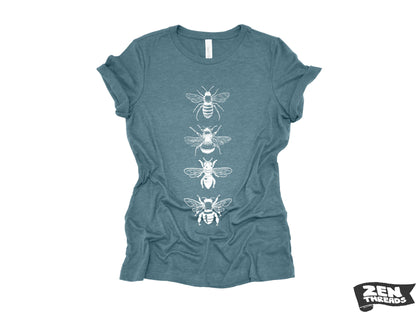 Womens BEES stack boyfriend fir relaxed jersey crew neck T-shirt Zen Threads + Bella Canvas 6400 beekeeper apiarist honey