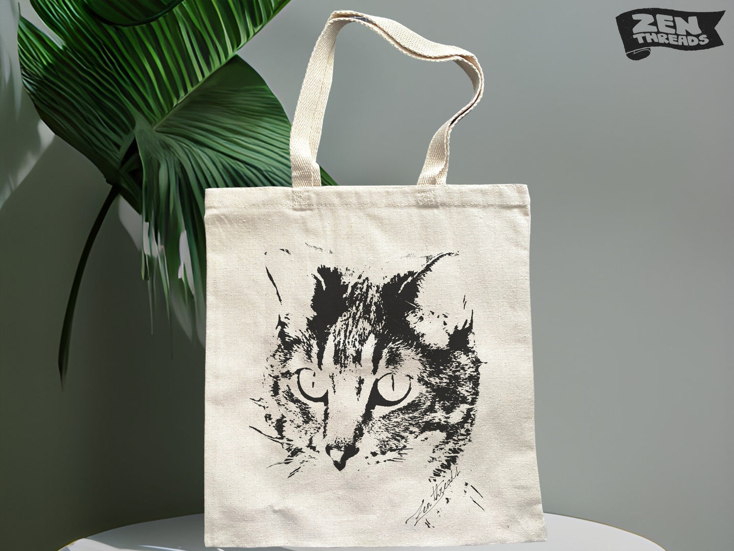 CAT Face Eco Friendly Market Tote Bag printed feline kitten meow handle canvas heavy weight (Ships FREE!)