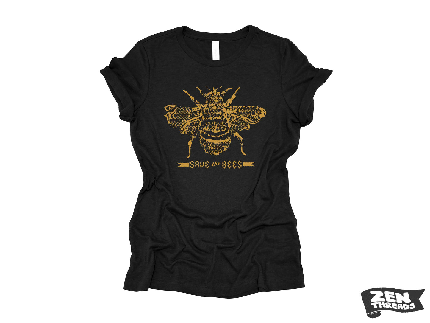Womens SAVE The BEES eco printed ladies relaxed crew t-shirt (+ Color Options) Zen Threads custom honey bee apiarist beekeeper tee gift