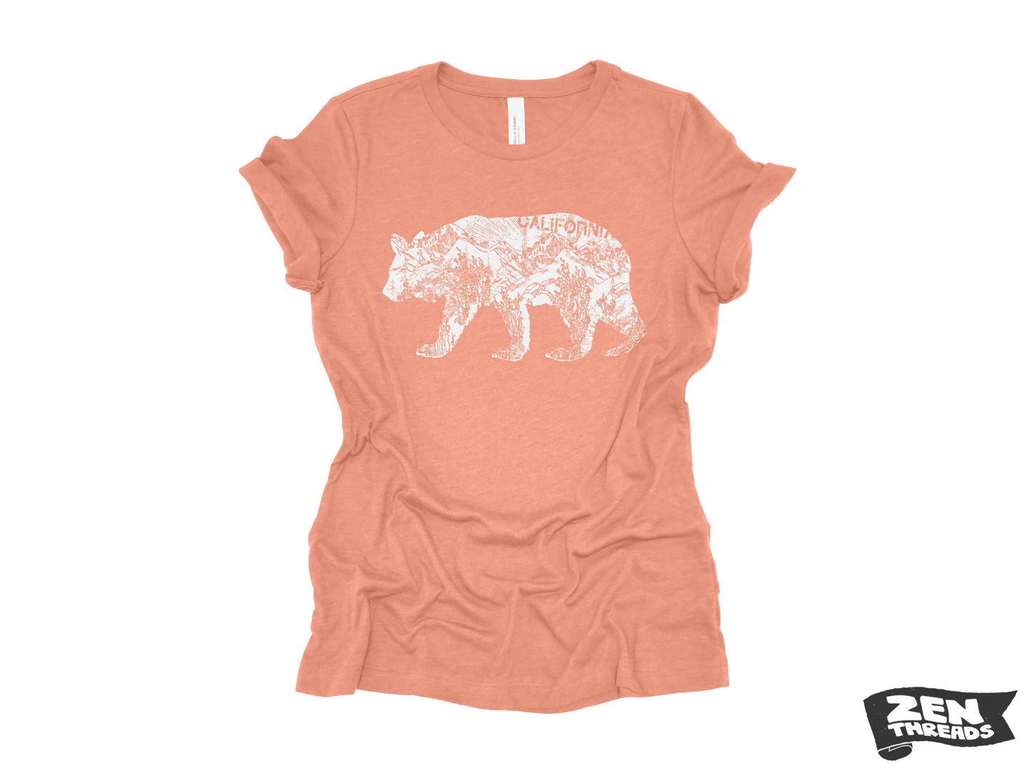 Womens California BEAR T-Shirt eco printed Relaxed fit crew the ladies (+ Colors Available) travel west coast Hollywood Yosemite redwoods