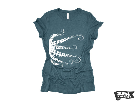 Womens OCTOPUS Tentacles squid eco printed tee t-shirt (+ Colors Available) custom ladies relaxed crew neck shirt ocean lover graphic