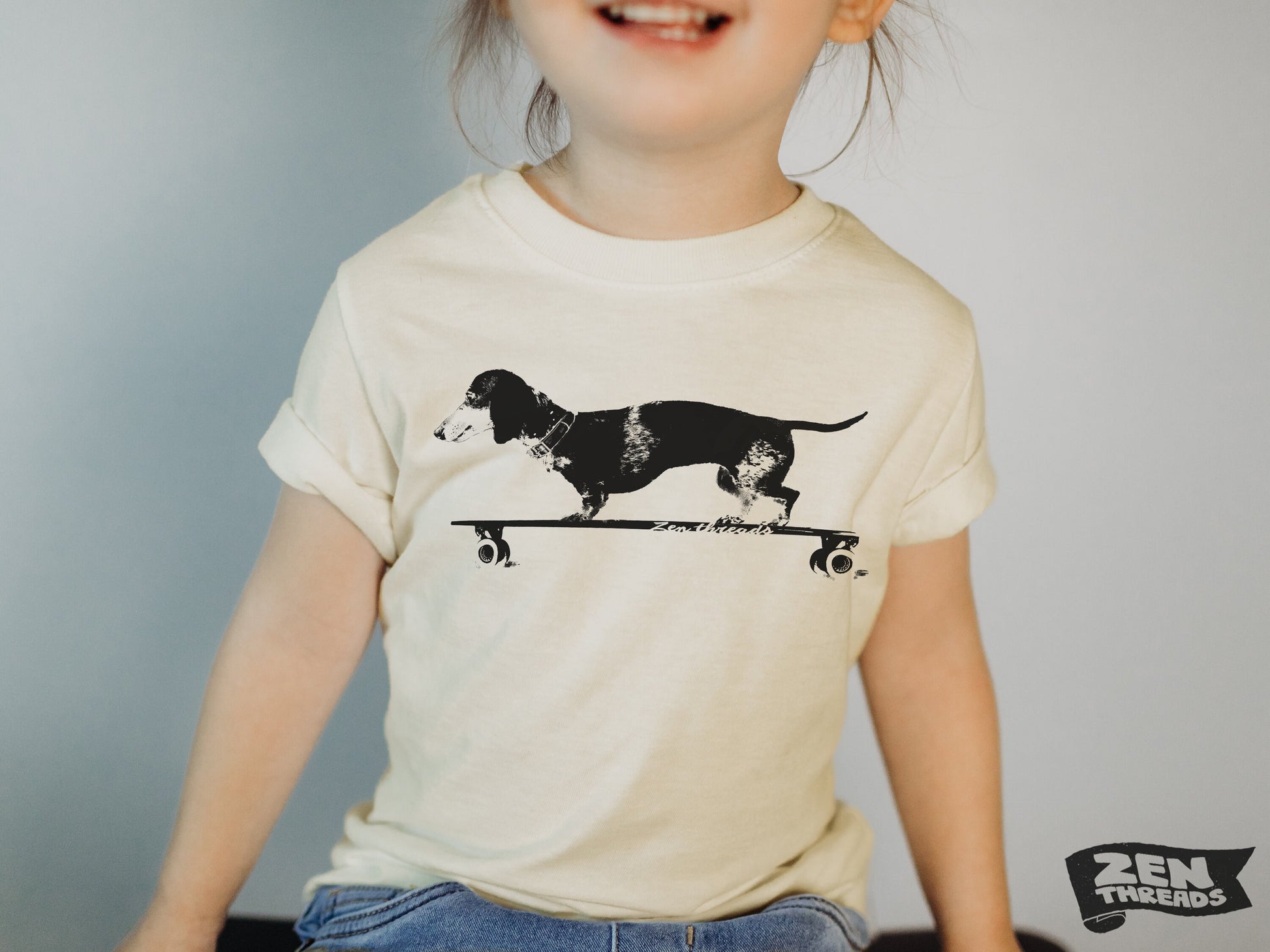 Longboard DACHSHUND Kids Premium vintage soft Tee T-Shirt Fine Jersey T-Shirt (+Colors) youth tee toddler sizes doxie dog skating skateboard