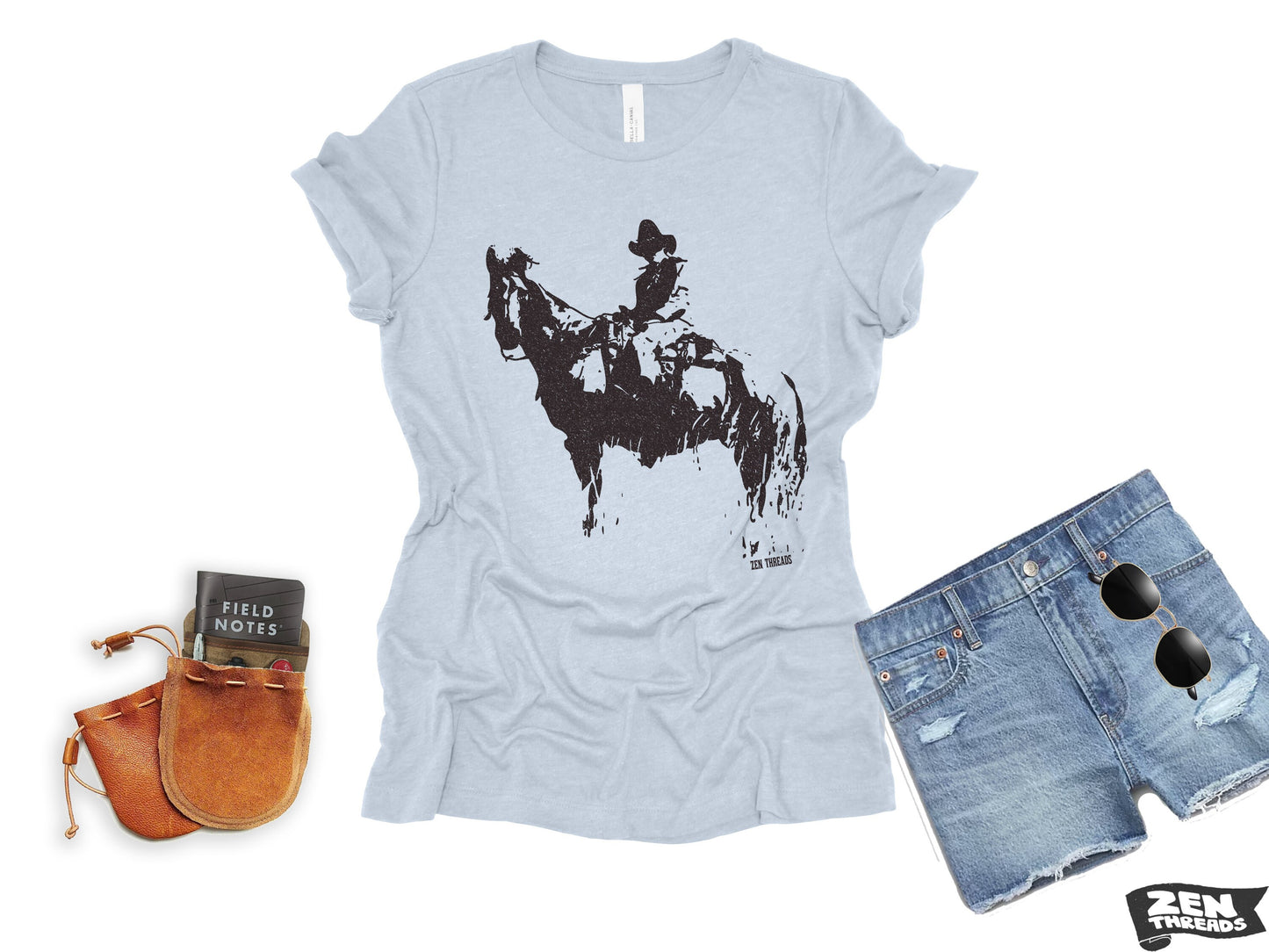 COWBOY and Horse Womens Boyfriend Tee relaxed T-shirt Zen Threads Bella Canvas Texas wrangler nature texas western wrangler gift cowgirl top