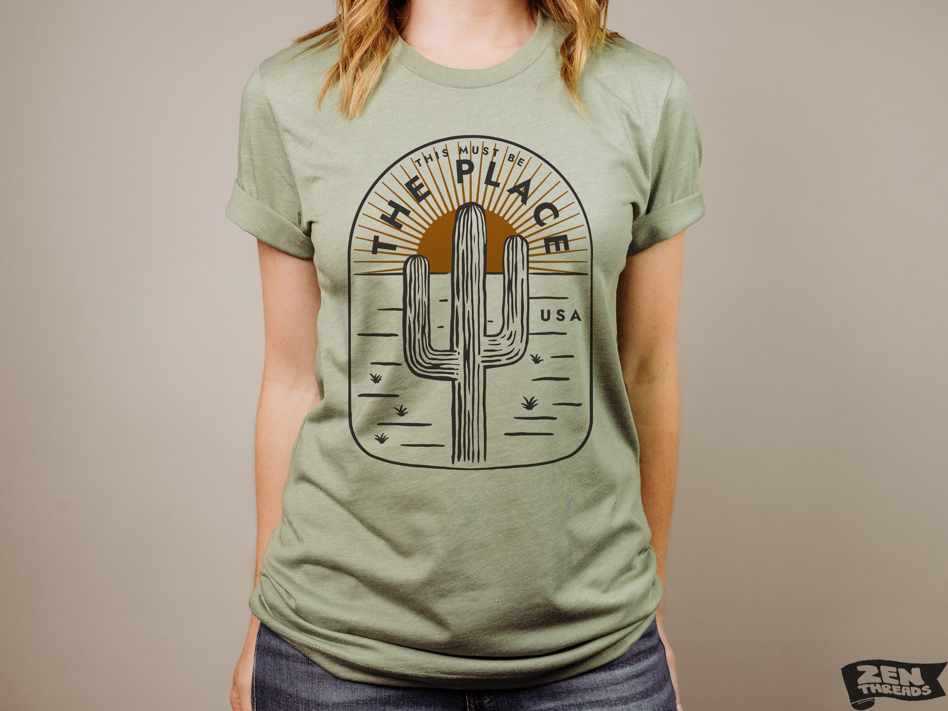 This Must Be The Place Unisex mens women's Desert Cactus T Shirt custom color printed tee