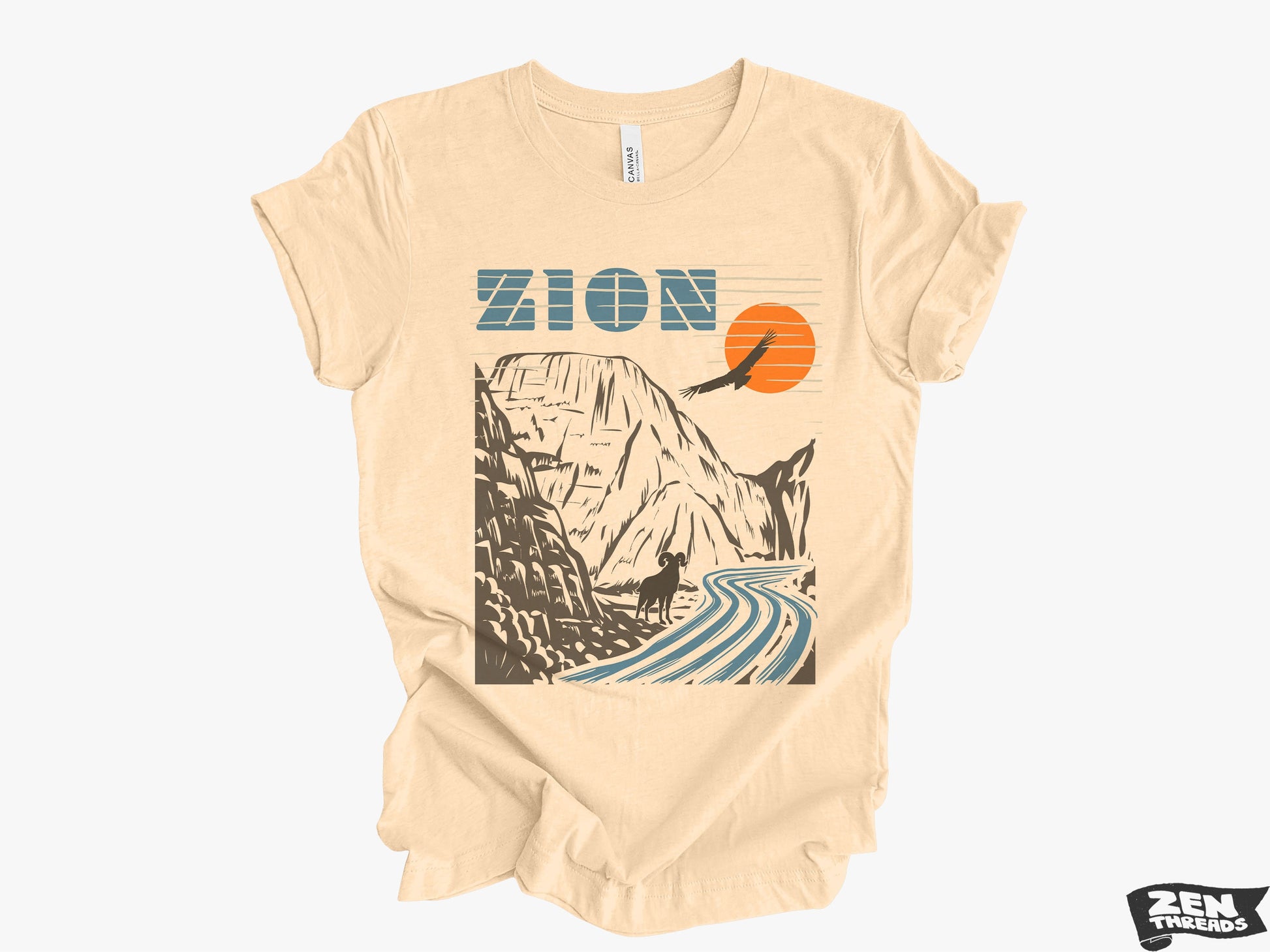 Unisex ZION Vintage print Bella canvas jersey T-Shirt custom eco print tee national state parks Utah desert hiking mountains canyon camping