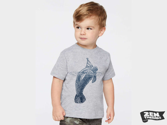 Kids MANATEE Party Hat Premium vintage soft Tee T-Shirt Fine Jersey T-Shirt +Colors youth toddler Florida sea cow whale mammal birthday top