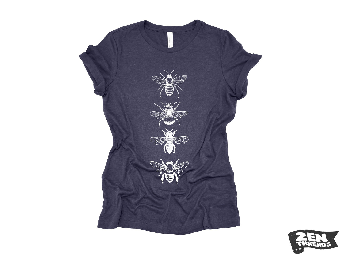 Womens BEES stack boyfriend fir relaxed jersey crew neck T-shirt Zen Threads + Bella Canvas 6400 beekeeper apiarist honey