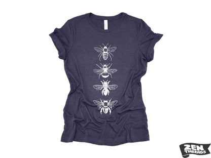 Womens BEES stack boyfriend fir relaxed jersey crew neck T-shirt Zen Threads + Bella Canvas 6400 beekeeper apiarist honey