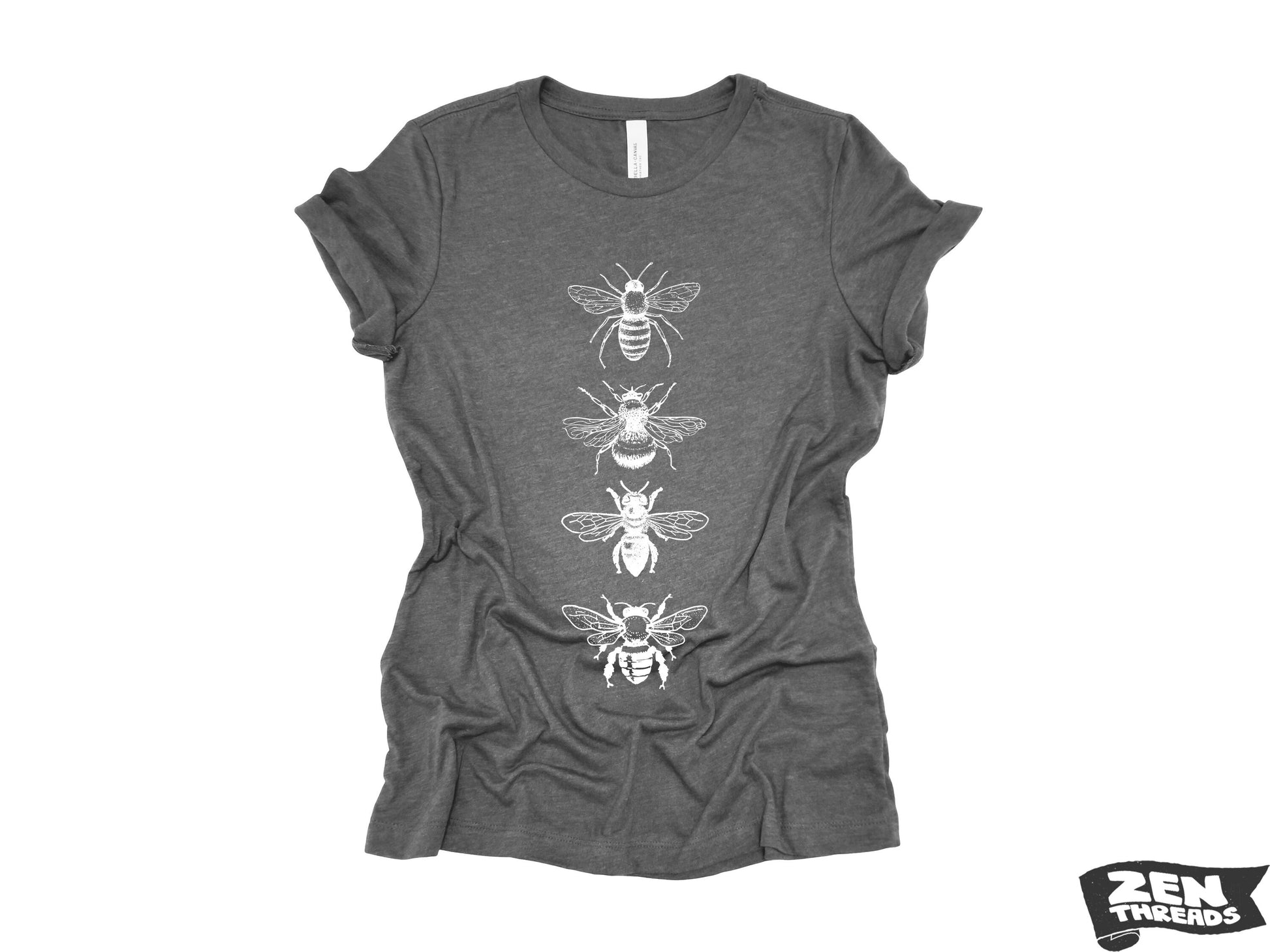 Womens BEES stack boyfriend fir relaxed jersey crew neck T-shirt Zen Threads + Bella Canvas 6400 beekeeper apiarist honey