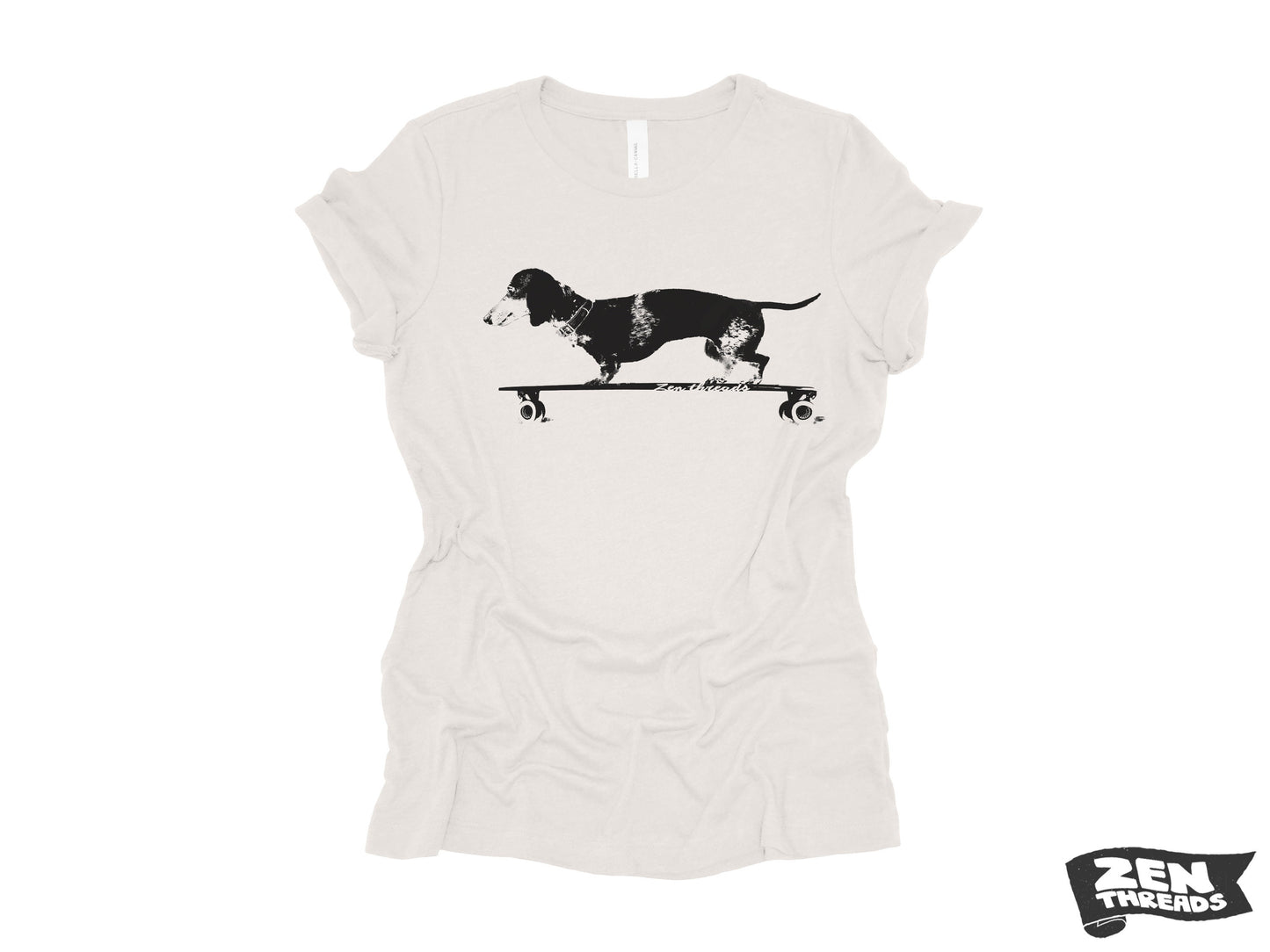 Womens Longboard DACHSHUND T Shirt eco soft printed (+ Colors Available) custom ladies relaxed crew tee doxie dog skating skateboard funny