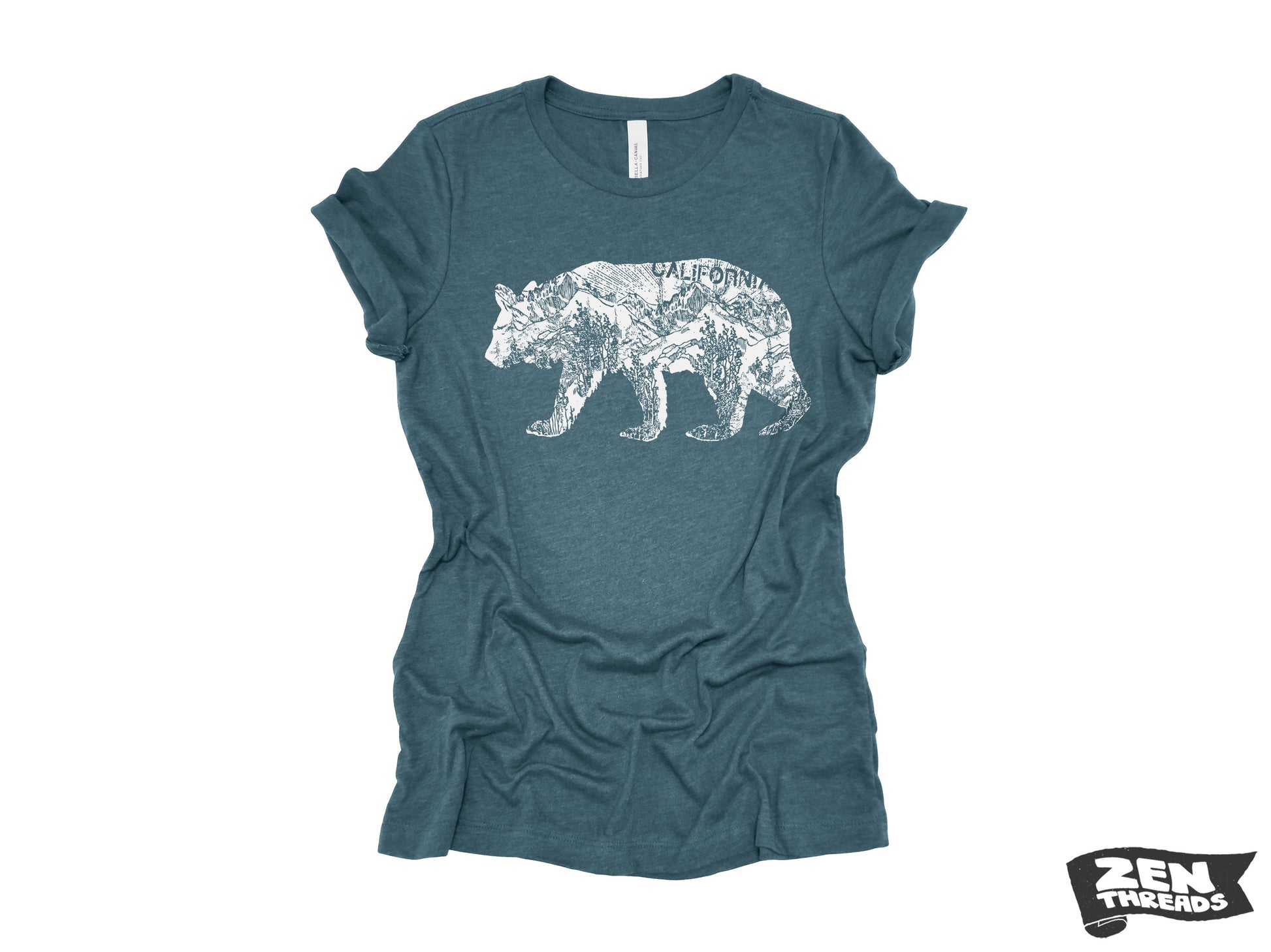 Womens California BEAR T-Shirt eco printed Relaxed fit crew the ladies (+ Colors Available) travel west coast Hollywood Yosemite redwoods