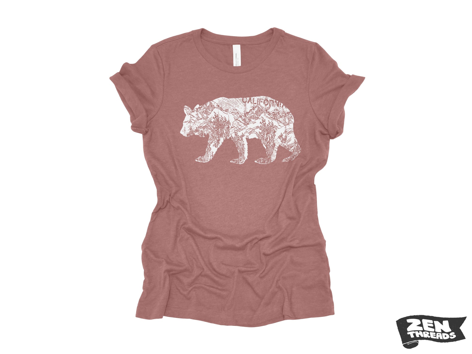 Womens California BEAR T-Shirt eco printed Relaxed fit crew the ladies (+ Colors Available) travel west coast Hollywood Yosemite redwoods