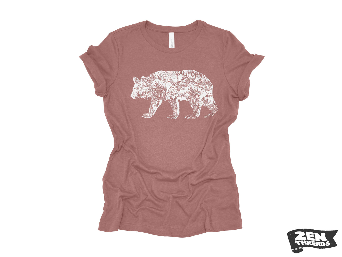Womens California BEAR T-Shirt eco printed Relaxed fit crew the ladies (+ Colors Available) travel west coast Hollywood Yosemite redwoods