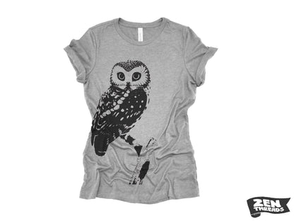 Womens OWL vintage soft eco print relaxed fit ladies boyfriend T-Shirt (+ Colors) custom bird watching forest hiking camping nature animal